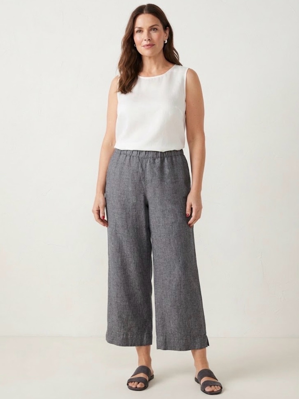 J. Jill Love Linen Charcoal Grey Pull-On Cropped Pants XL Petite